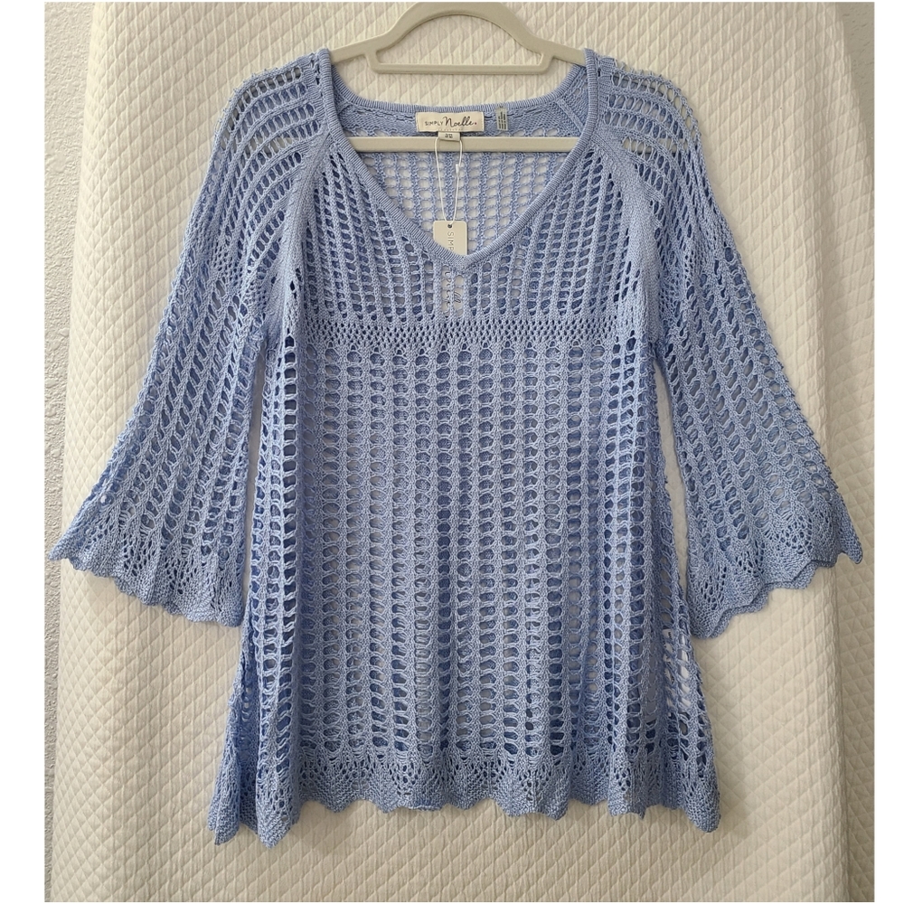 Simply Noelle crochet open knit sky blue top